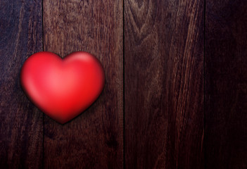 Red Heart Shape 3d over Wooden Background