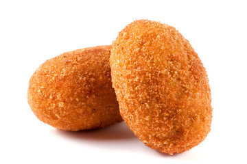 two fried breaded cutlet isolated on white background