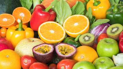 Prepared of various fresh fruits and vegetables for eating healthy