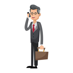businessman cartoon using a smartphone over white background. colorful design. vector illustration