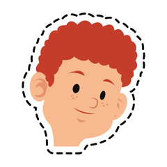 sticker of happy boy face cartoon icon over white background. colorful design. vector illustration