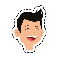 sticker of happy boy face cartoon icon over white background. colorful design. vector illustration