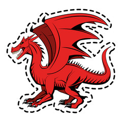 sticker of red dragon cartoon icon over white background. colorful design. vector illustration