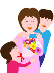 お母さんに花束を贈った子供たち