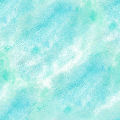Watercolor turquoise hand-painted seamless pattern background illustration.