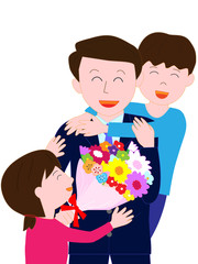 父の日に花束を贈った子供たち