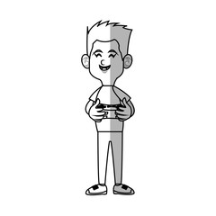 boy cartoon playing videogames over white background. vector illustratin
