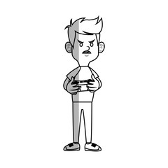 boy cartoon playing videogames over white background. vector illustratin