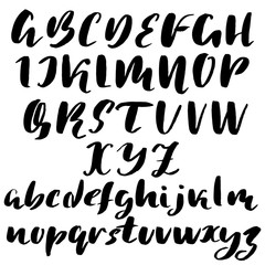 Hand drawn font made by dry brush strokes. Grunge style alphabet