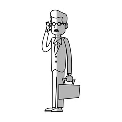 businessman cartoon using a smartphone over white background. vector illustration