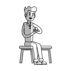 man cartoon using a smartphone over white background. vector illustration