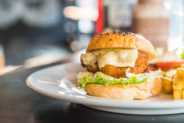 fried chicken burger with cheese