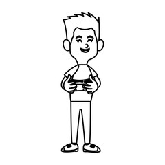 boy cartoon playing videogames over white background. vector illustration