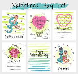 Valentines Day card set vector. Collection of hand drawn greeting covers.