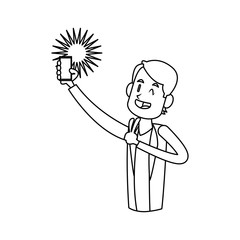 man cartoon using a smartphone over white background. vector illustration