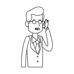 businessman cartoon using a smartphone over white background. vector illustration