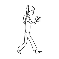 woman cartoon listening music over white background. vector illustration
