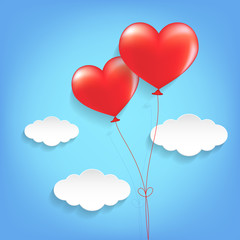 Naklejka na ściany i meble Heart shape balloons with cloud. Concept of love and valentine's day, Illustration.