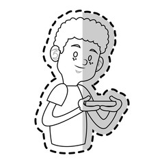 boy cartoon playing videogames over white background. vector illustration