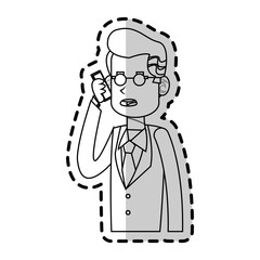 businessman cartoon using a smartphone over white background. vector illustration