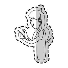woman cartoon listening music over white background. vector illustration