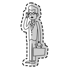 businessman cartoon using a smartphone over white background. vector illustration