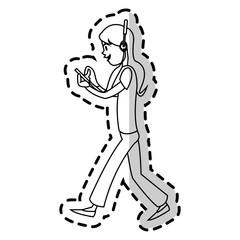 woman cartoon listening music over white background. vector illustration