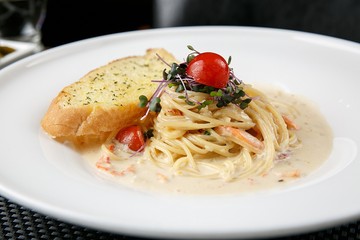 crab cream pasta on plate