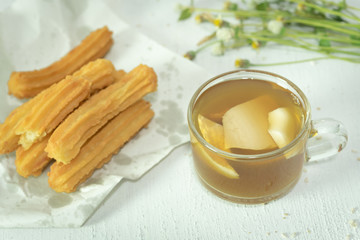 Ginger-soy custard in ginger syrup