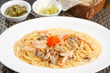 crab cream pasta on plate