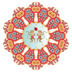 Greeting card with two cute cartoon monkeys and beautiful flower - mandala. Vector illustration. Year of the monkey.