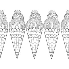 Decorative border with patterned ice cream for decoration, coloring, scrapbooking