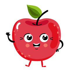 Cute fruit cherry cartoon character isolated on white background vector illustration. Funny positive and friendly cherry emoticon face icon. Happy smile cartoon face food emoji, comical fruit mascot