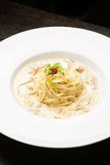 Spaghetti alla Carbonara on table