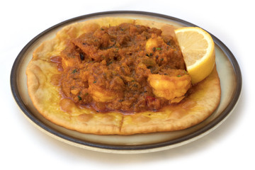 Prawn puri, tyical Indian dish, on white background