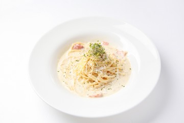 Spaghetti alla Carbonara on table