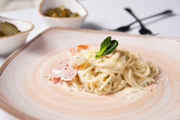 Spaghetti alla Carbonara on table