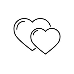 Hearts thin line vector icon isolated on white. Two, couple love romance elements. Sticker, patch, badge, card for marriage, Valetine's Day, wedding
