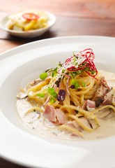 Spaghetti alla Carbonara on table