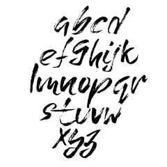 Hand drawn font made by dry brush strokes. Grunge style alphabet