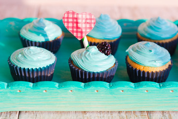 Cupcakes with mint cream on Valentine's Day
