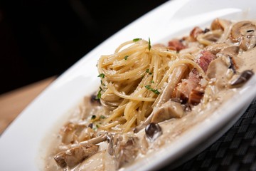 mushroom cream pasta on plate