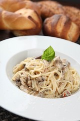 mushroom cream pasta on plate