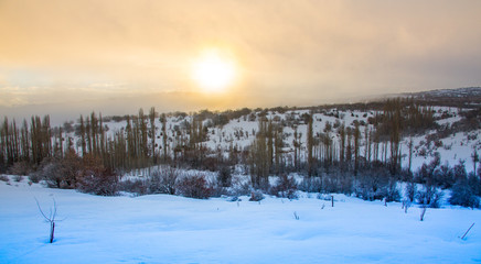 Mountain view on winter day
