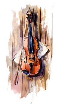 Violin. Hand drawn watercolor illustration.