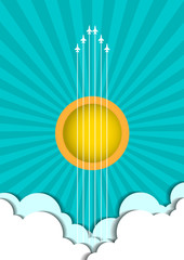 Music illustration with concept guitar and airplanes in the sky