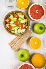 Food for diet  on a wooden table.