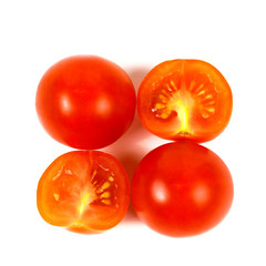 Ripe cherry tomatoes close-up on a white background