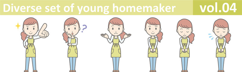 Fototapeta na wymiar Diverse set of young homemaker, EPS10 vector format vol.04
