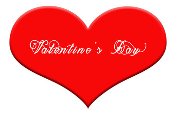 Valentines day card, red heart shape with 'valentine's day' font on white background